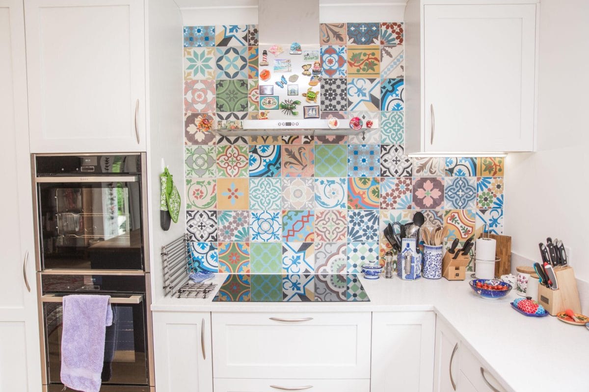 classic shaker kitchen with patterned tiles