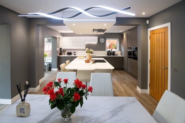 Modern two tone Serica matt taupe and Zurfiz white supermatt kitchen