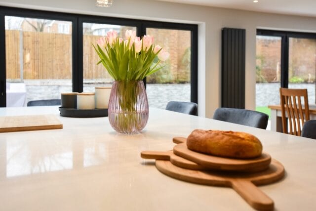 Handleless supermatt kitchen in graphite and light grey